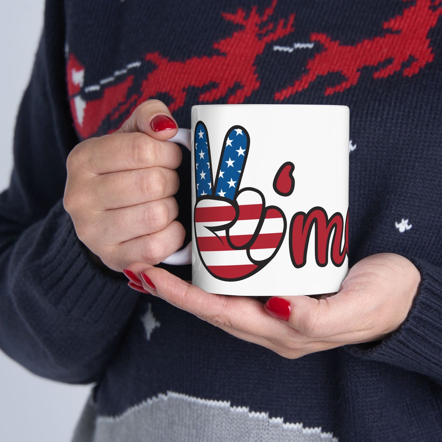 Patriotic Peace Sign Ceramic Mug - Perfect for Independence Day and Memorial Day Customize