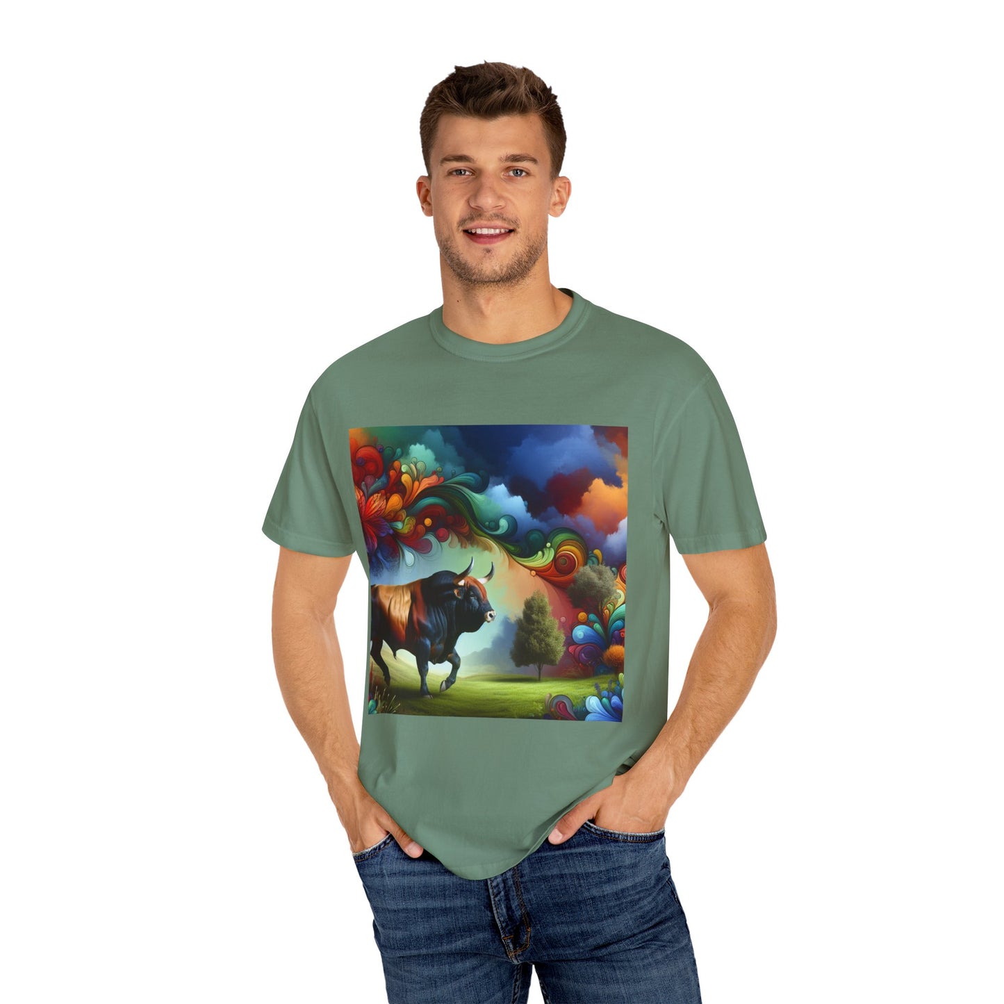 Colorful Bull Graphic Unisex T-shirt for Nature Lovers