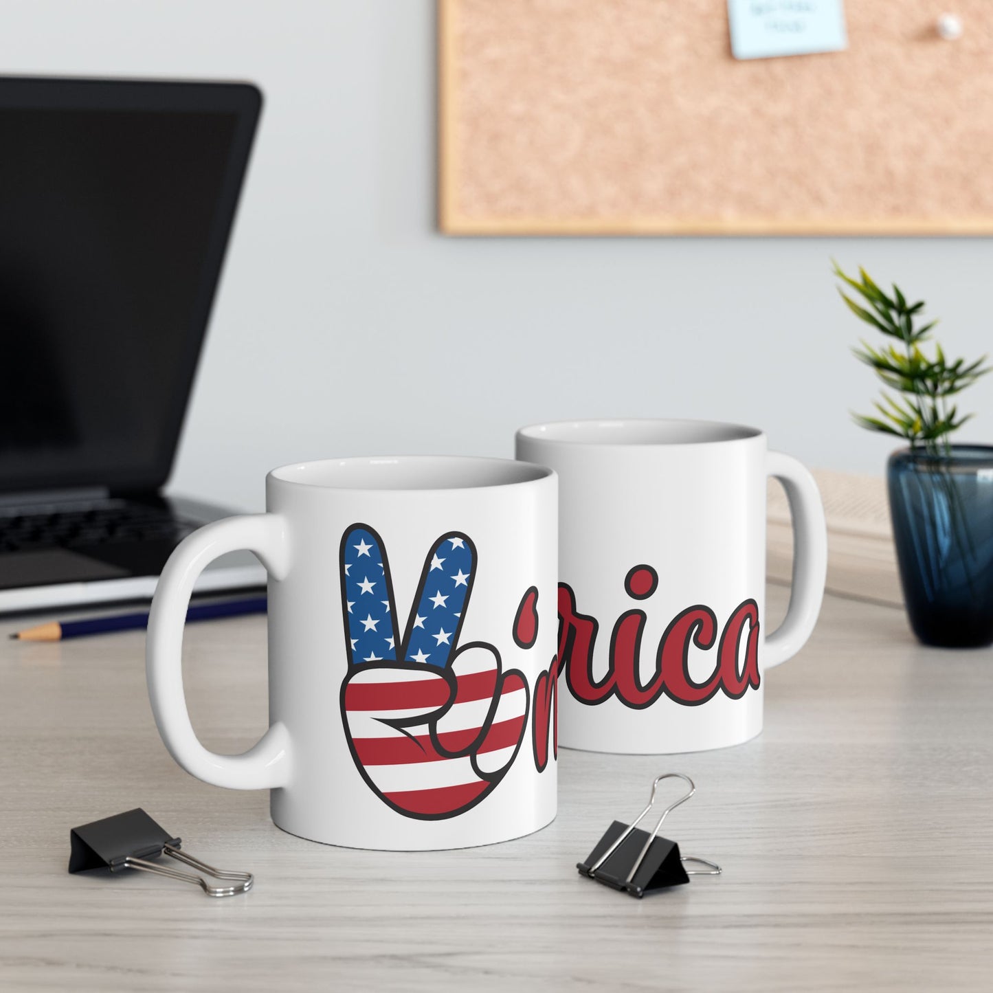 Patriotic Peace Sign Ceramic Mug - Perfect for Independence Day and Memorial Day Customize