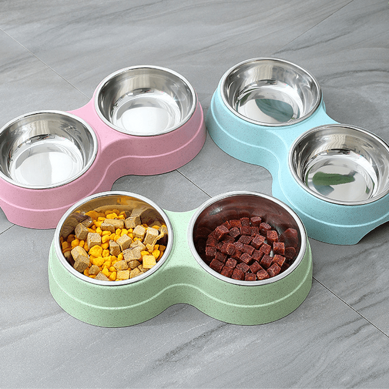 Double Pet Bowls Dog Food Water Feeder Stainless Steel Pet Drinking Dish Mağazam