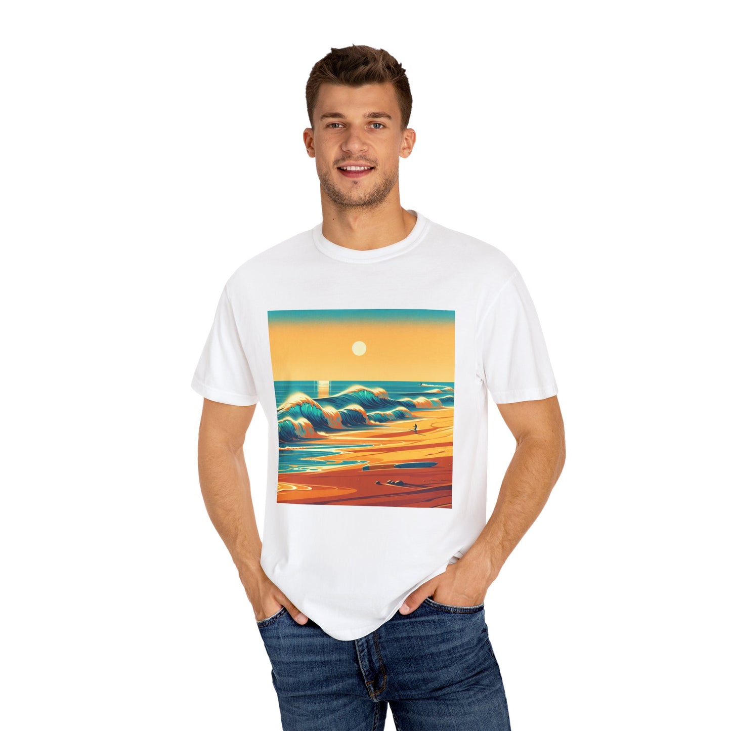 Sunset Waves Unisex Garment-Dyed T-Shirt - Beach Vibes for Summer Adventures