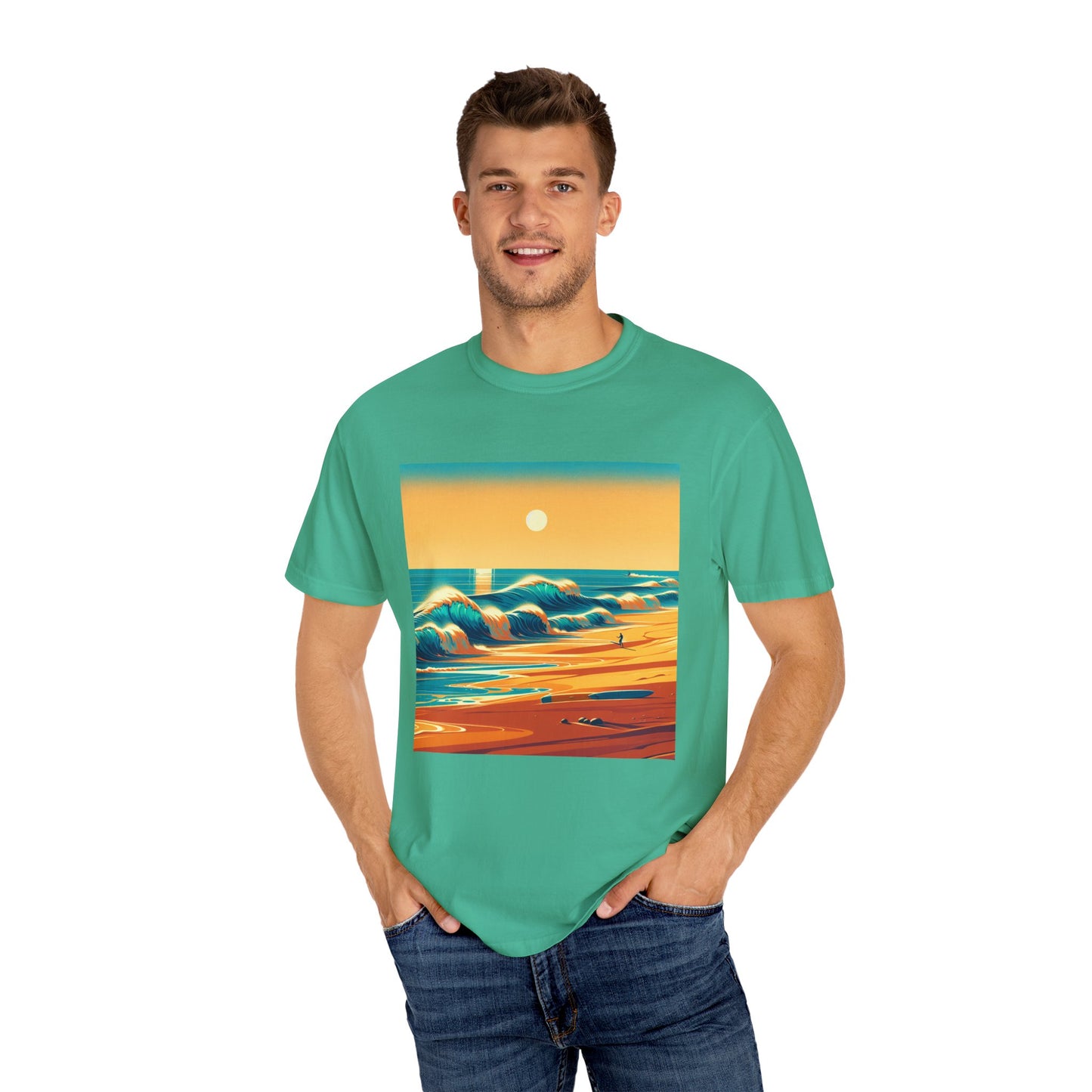 Sunset Waves Unisex Garment-Dyed T-Shirt - Beach Vibes for Summer Adventures