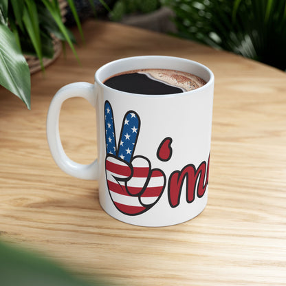 Patriotic Peace Sign Ceramic Mug - Perfect for Independence Day and Memorial Day Customize